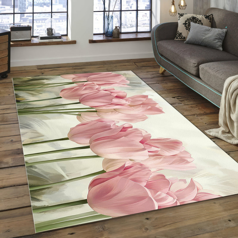 Chic Multicolored Floral Printed Rug Made of Soft Non Woven Material Perfect for Accentuating Any Room Decor