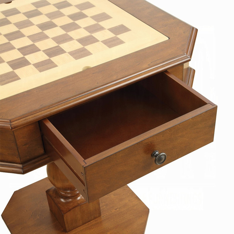 Square Top Game Table with Wooden Pedestal Base, Cherry