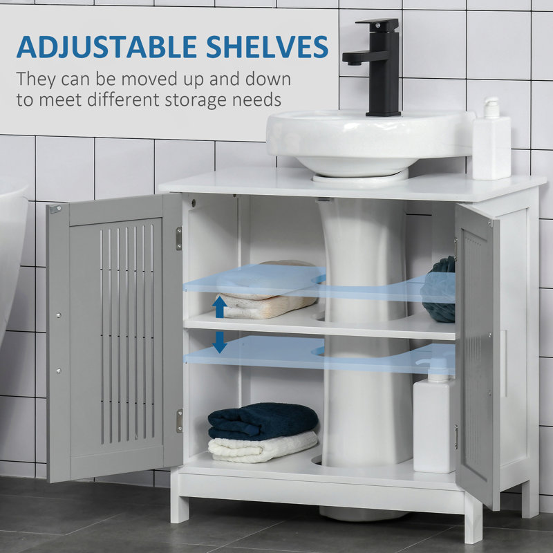 Armoire de meuble-lavabo sous le lavabo, 2 portes, découpe de piédestal - standard, White