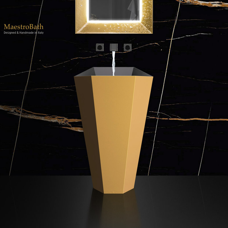 Maestro Bath Hex 15.7'' Resin/Glass Specialty Bathroom Sink, Gold/Black