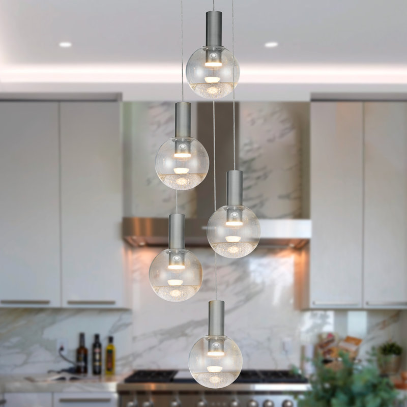 Sienna 5-Light Height Adjustable ETL Certified Integrated LED Chandelier with Globe Shades, Polished Chrome