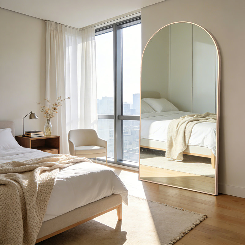 Oversized Arched Metal Framed Full Length Floor Mirror with Stand, Wall Mounted or Leaning Mirror for Bedroom, Home Gym, Living Room, Entryway