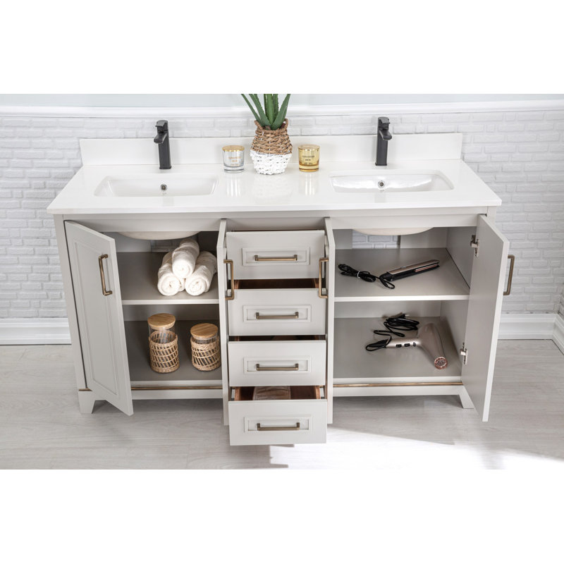Ensemble de meuble-lavabo double 59 "avec miroir Claritha, Gris