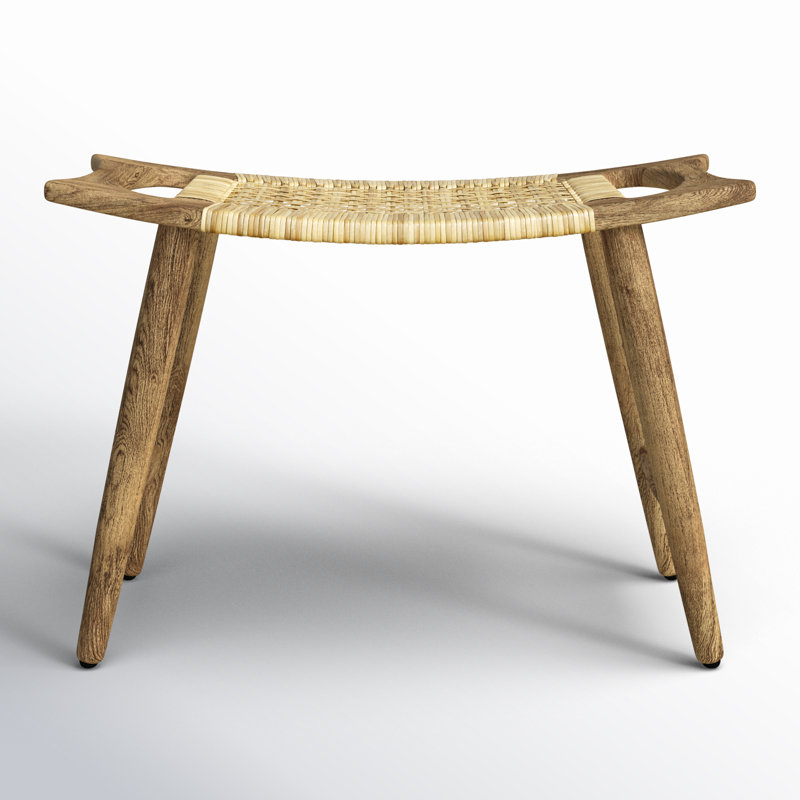 Tristan Natural Wood & Rattan Stool, Natural
