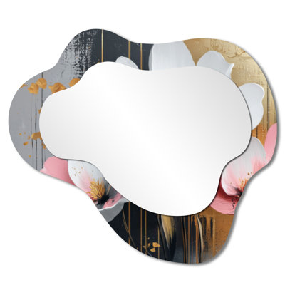 Miroir de coiffeuse traditionnel doré doré à motif de pivoines