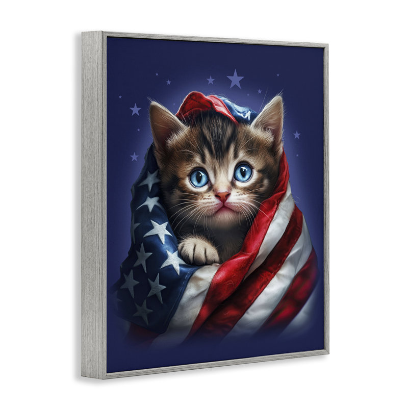 Giclée patriotique du chaton, dessin de Jim Baldwin, H 20 po x l 16 po, Estampe numérique Farmhouse