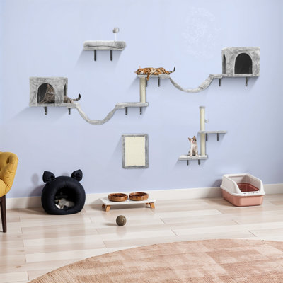  8-Piece Cat Wall Set,Light Grey