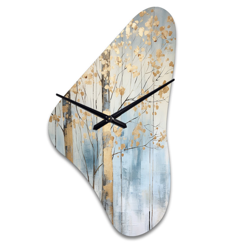 Horloge murale asymétrique en métal Madon Gold and Blue Treasure Trees Scenery II - Trees, Médium