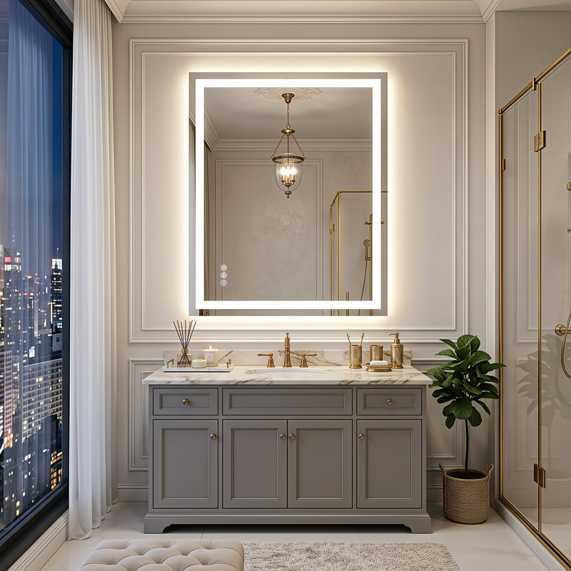 Miroir de salle de bain DEL à DEL, lumière réglable, verre antibuée, 30" x 40"