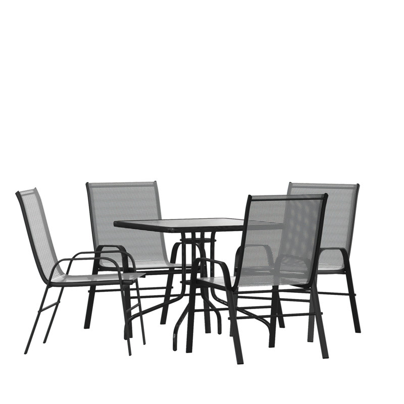 Elgin 5-Piece Rippled Glass Outdoor Patio Table Set with 4 Chairs by Flash Furniture, Gray
