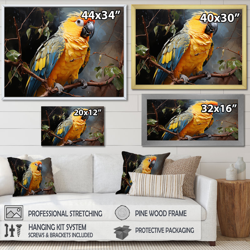 Perroquet harmonie tropicale - décoration murale perroquet, Cadre flottant blanc, H 12 po x l 20 po x P 1 po