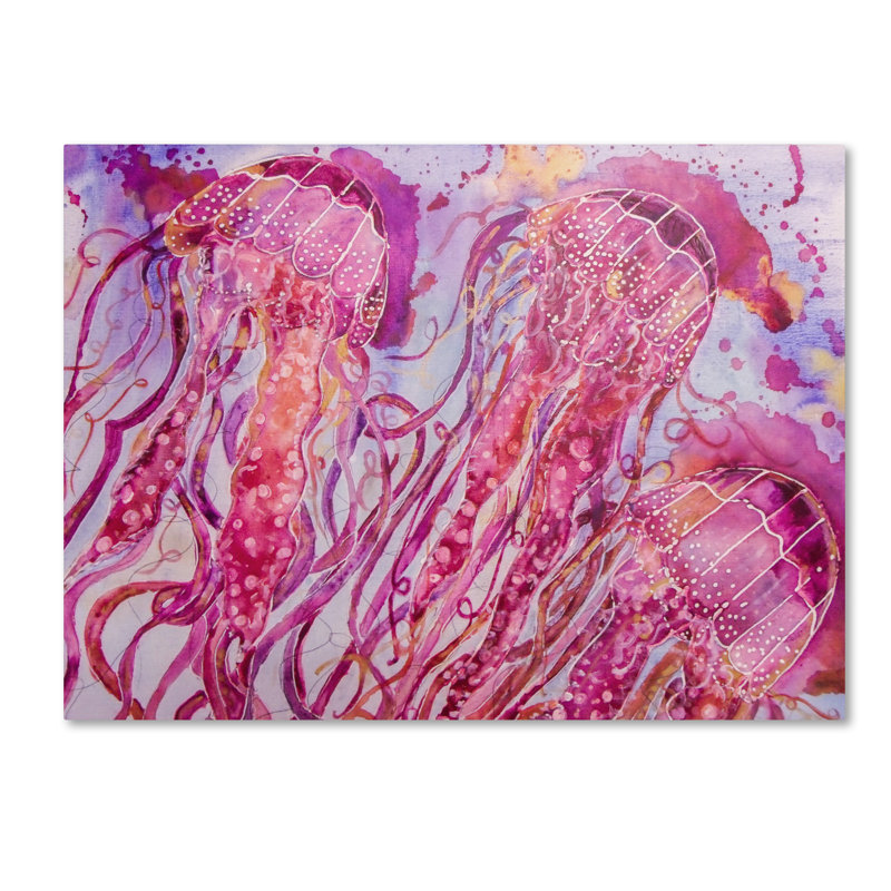 «Pink Jellyfish» par Lauren Moss - reproduction d'art sur toile tendue, H 24 po x l 32 po