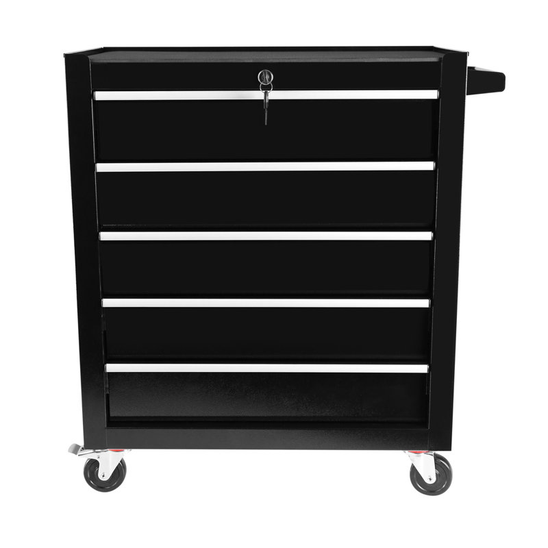 Armoire à outils à 5 tiroirs avec roulettes, armoire de rangement pour outils et organisateur de boîte à outils pour garage, noir