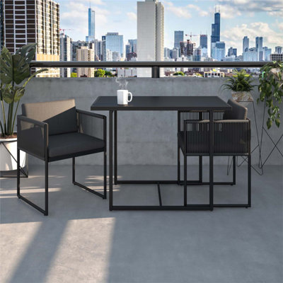 Modern Nesting Outdoor Bistro Set With Resin Weave And Fabric Cushions, Perfect For Small Spaces