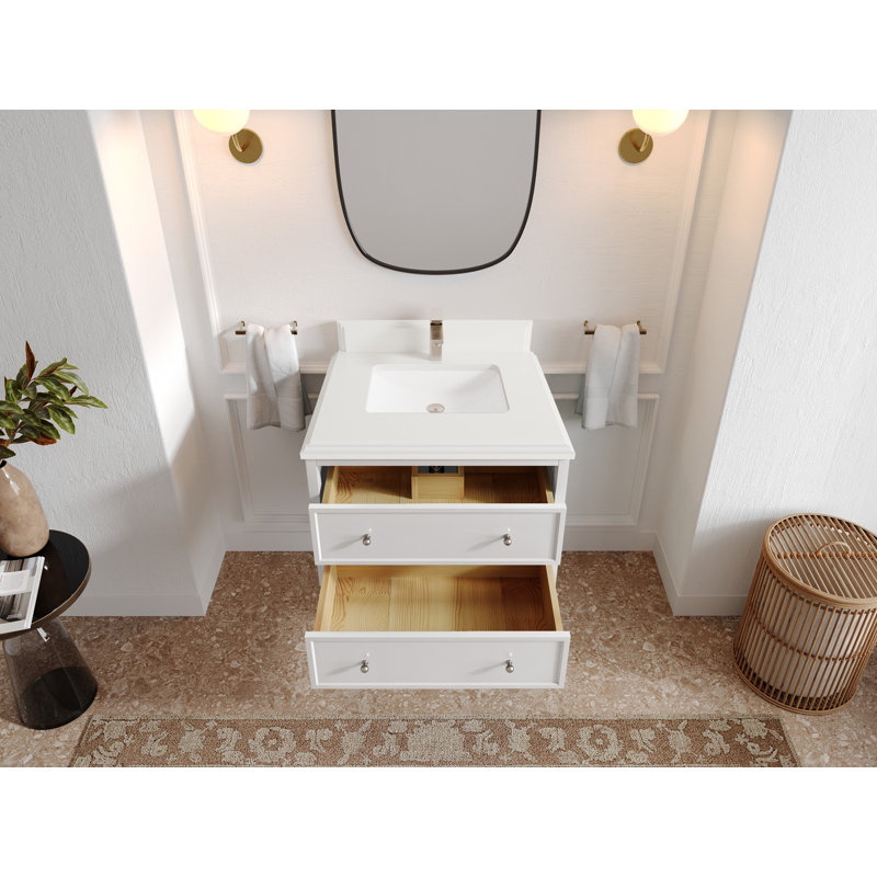 Verre flottant 30 po Roswell X P 22 po Meuble-lavabo simple en D, Blanc