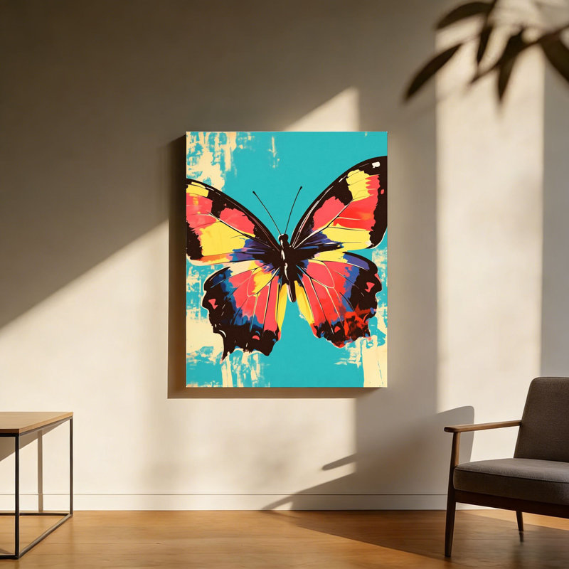 Papillon Pop Art, cadre en bois à l'arrière intégré, l 20 x L 30