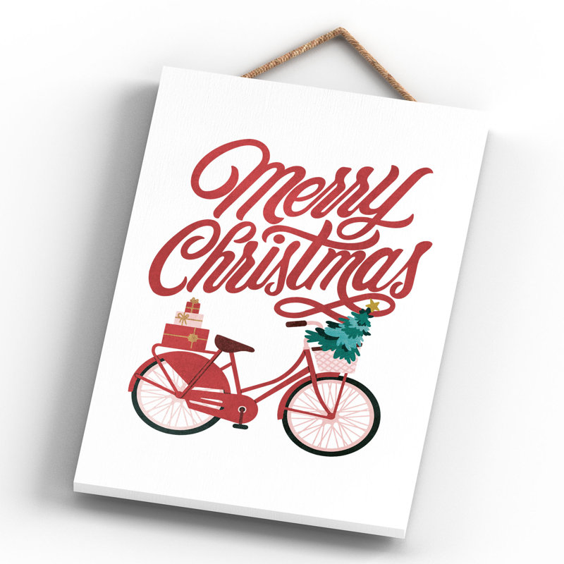 Xmas Merry Christmas Bicycle Wooden Plaque, 28.5cm H x 18.5cm W x 0.9cm D