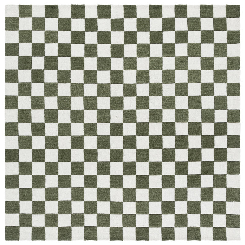 Tatti Ebony Hand Tufted Wool/Cotton Geometric Rug in Green/Ivory, Round 6'