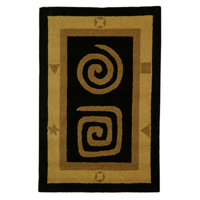Ardilla Geo Hand-Hooked Wool Black Area Rug