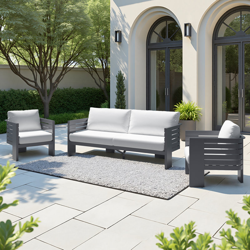 Chizuo 3 Piece Sunbrella® Outdoor Patio Seating Set - Canvas White, White