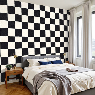 Papier peint adhésif à carreaux pastel noir et blanc à carreaux, H 100 po x l 144 po, papier peint amovible, peintures murales auto-adhésives, décoration pour enfants, chambre à coucher, salon