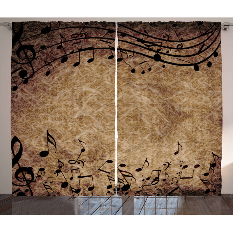Music Semi-Sheer Rod Pocket Curtain Panels, 54" x 96"