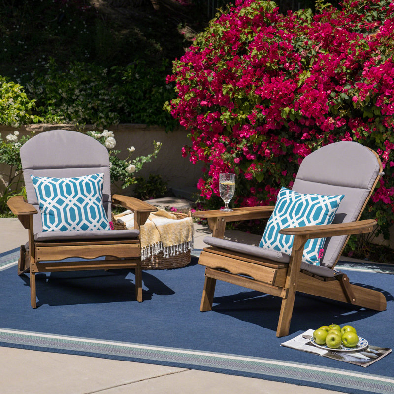 Laffey Acacia Foldable Outdoor Adirondack Set, Natural/Gray