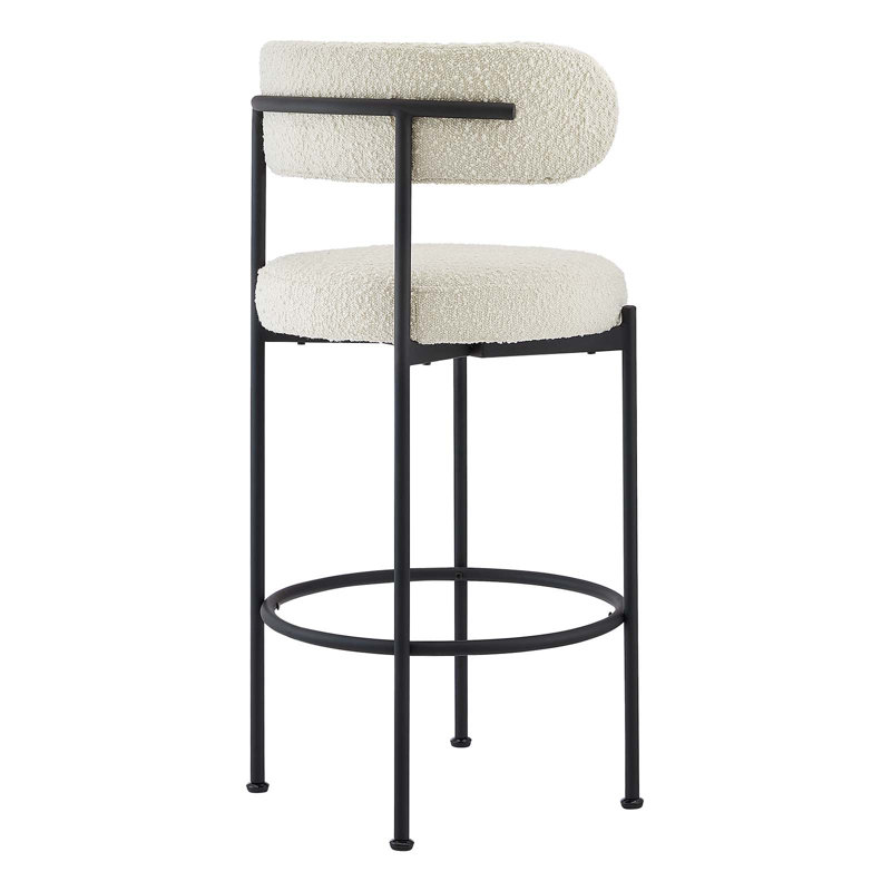 Ivory Boucle Fabric and Black Metal Adjustable Bar Stools, Set of 2