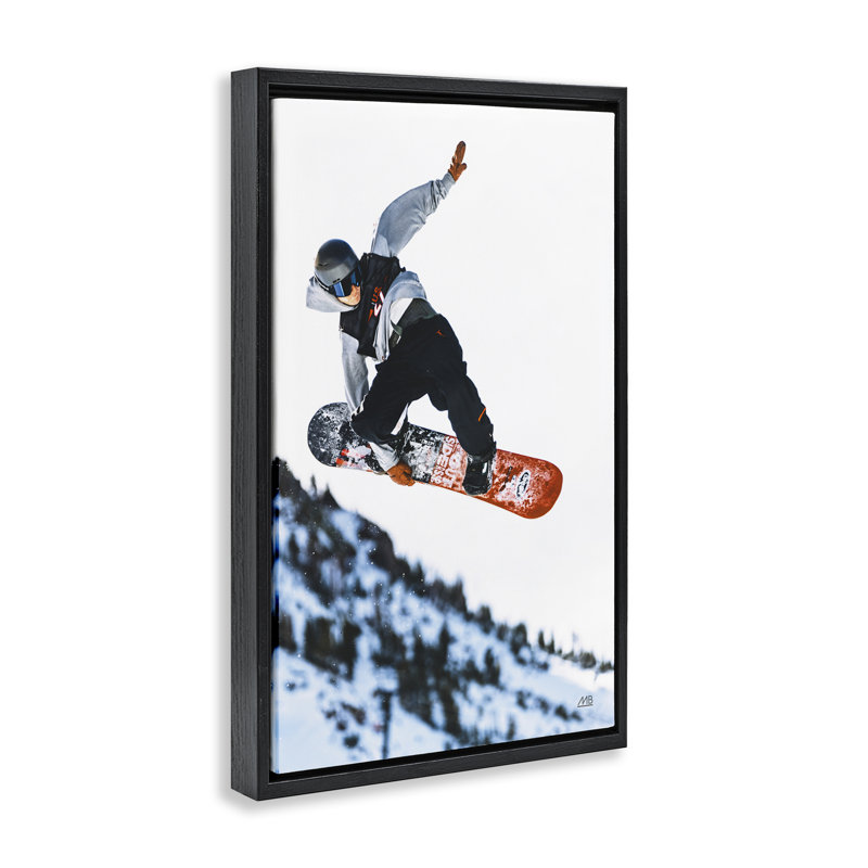  Winter Snowboard Jumps Floater Canvas by Max Blakesberg Studios, H 25 po x l 17 po, Cadre flottant noir de jais