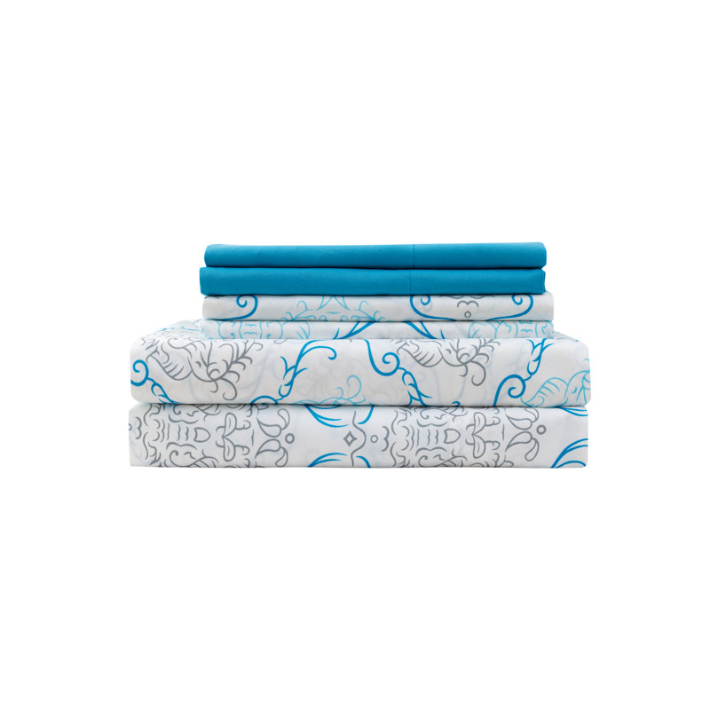 Prestige Home Microfiber Damask Fitted Sheet, King Sheet Set + 1 Fitted Sheet + 2 Pillowcases
