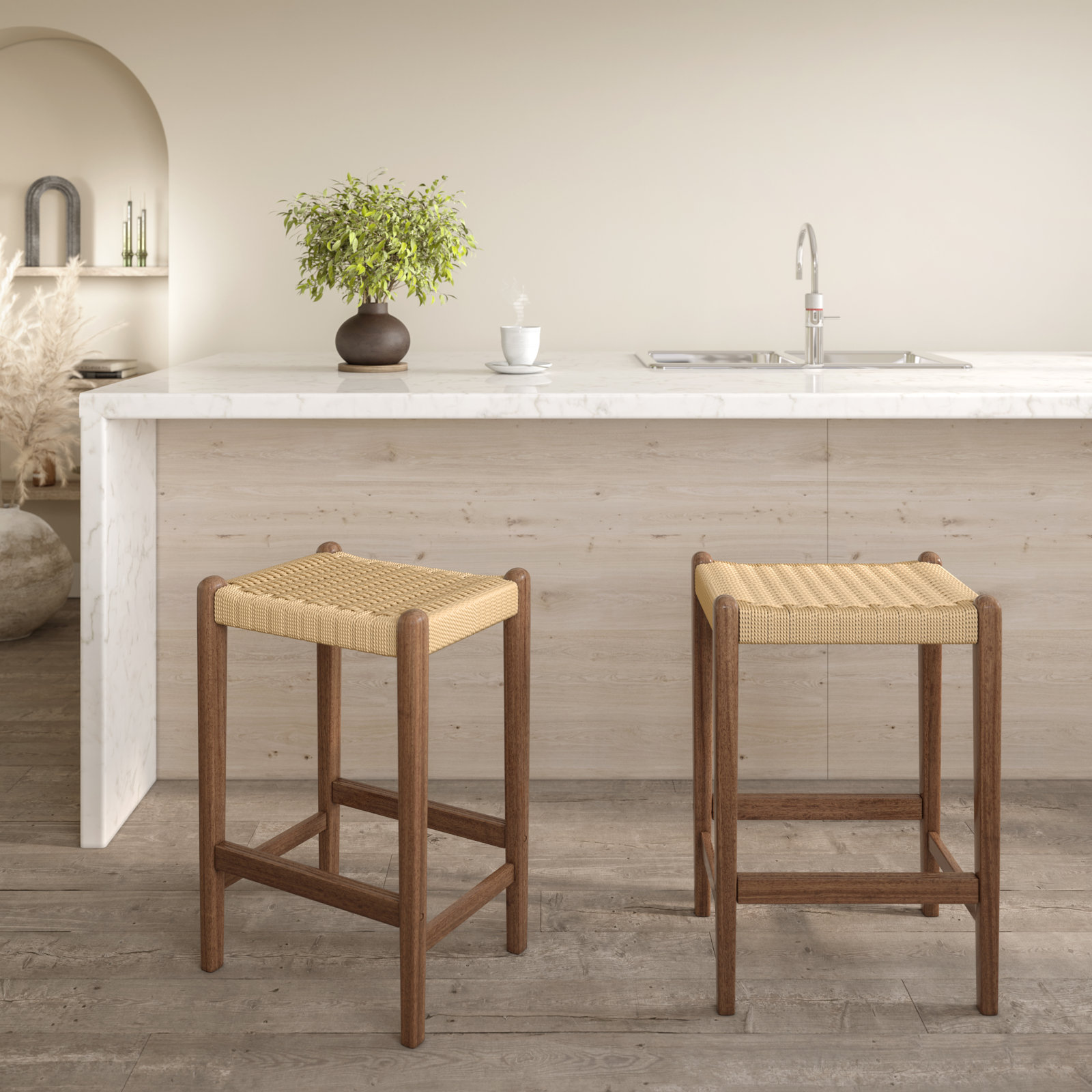 Piper 26" Bar Stool, Natural/Walnut