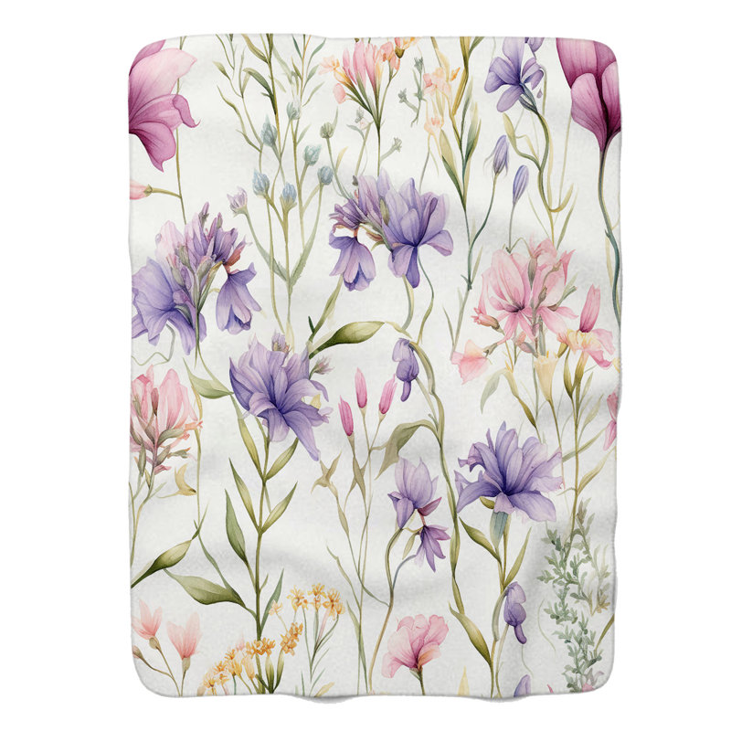 Field Florals - Couverture sherpa de qualité supérieure 1 pièce, Lit simple