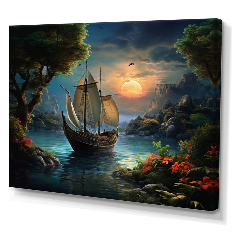 Bateau des eaux magiques III - impression, H 34 po x l 44 po x P 1,5 po, Toile tendue