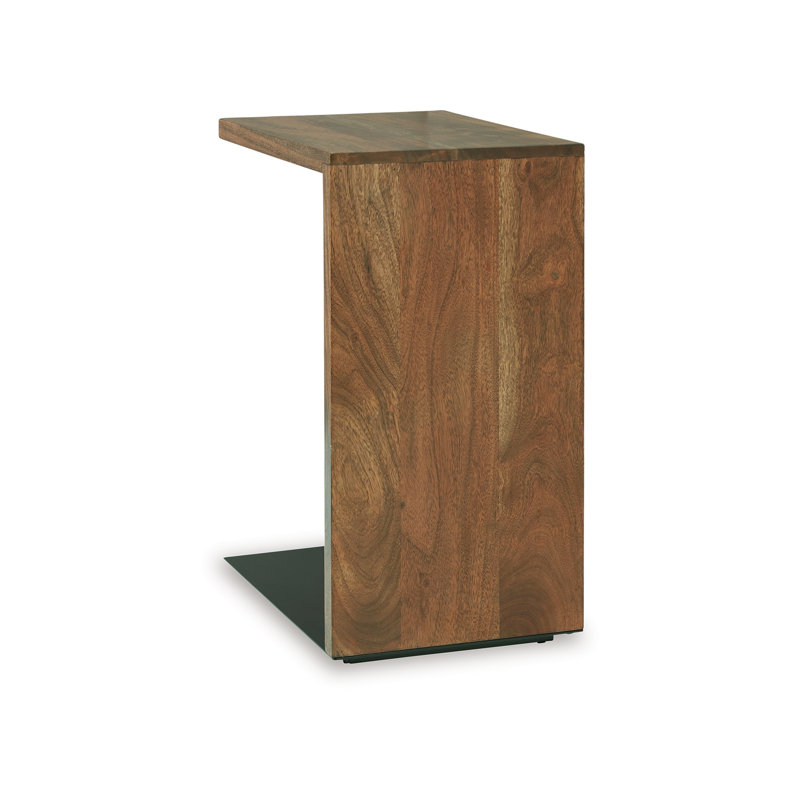 Rectangular Brown Wood and Metal C-Shaped Accent Table