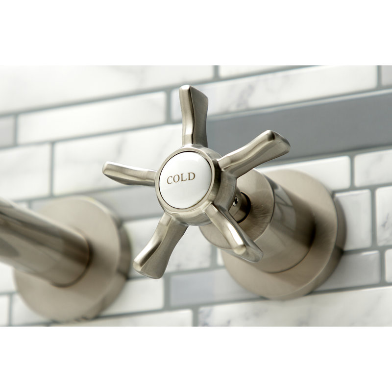 Kingston Brass Hamilton Two-Handle 3-Hole Wall Mount Roman Tub Faucet, Brushed Nickel