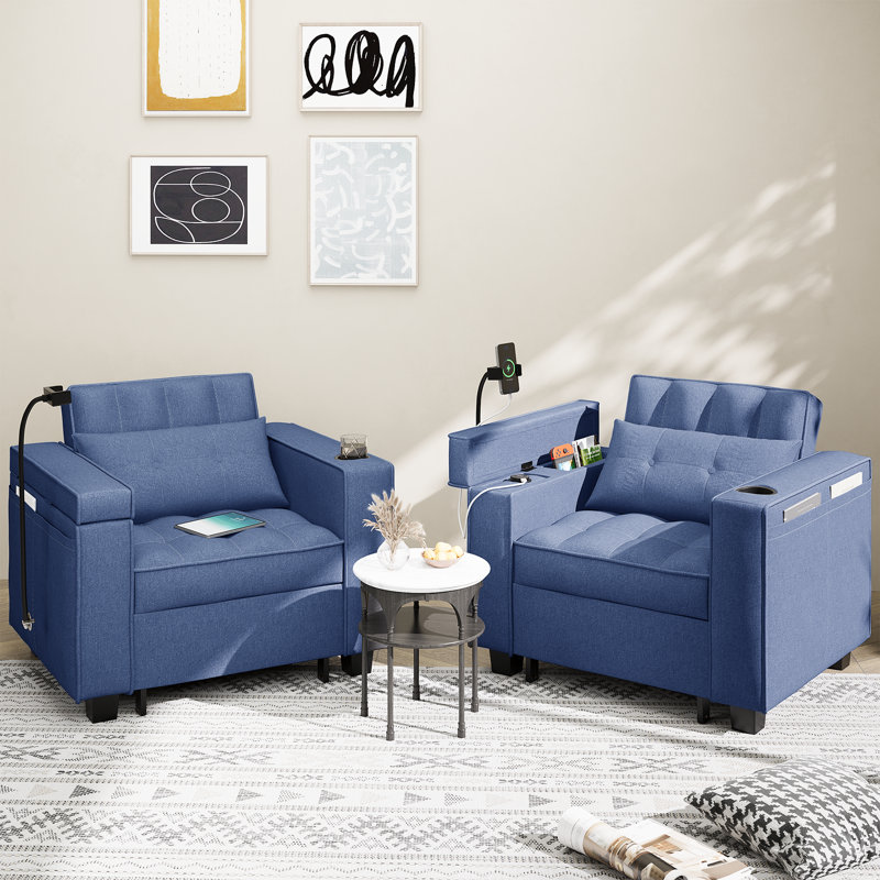 Preusser 35 Wide Upholstered Accent Chair, Blue Fabric