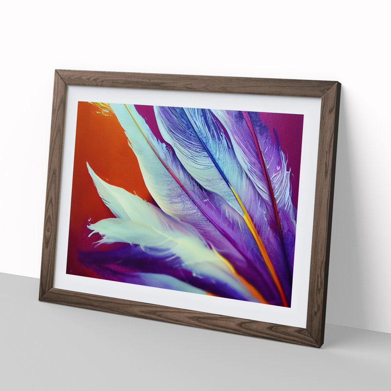 XH1022-9682X Vivacious Bird Feathers - Single Picture Frame Print, 25cm H x 34cm W, Walnut