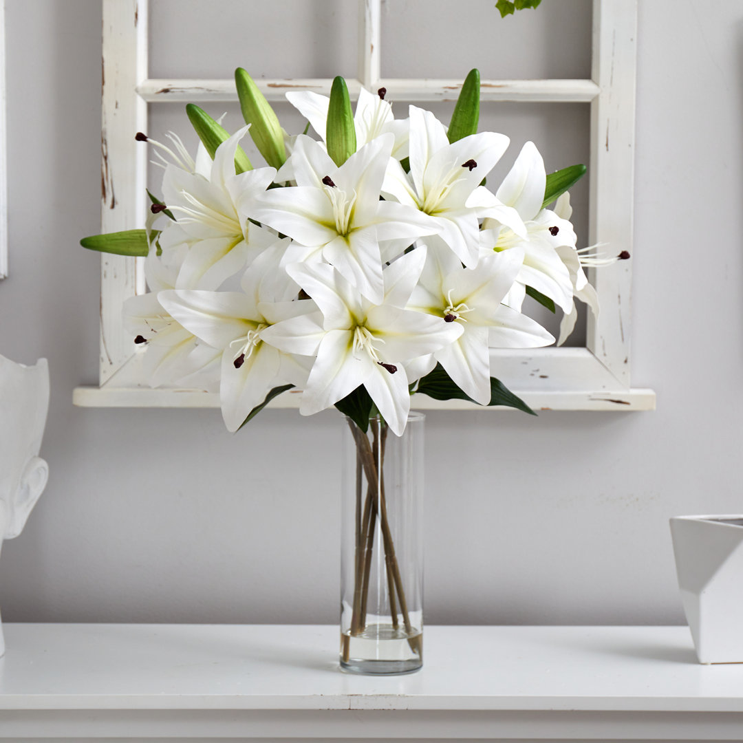 Ashwood Lilies Floral Arrangement in Vase Primrue Flowers/Leaves 