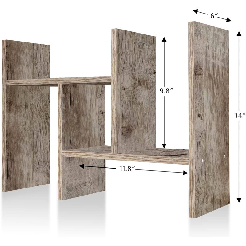 Desktop Organizer Office Storage Rack Adjustable Wood Display Shelf - Free Style Double H Display - Grey Oak