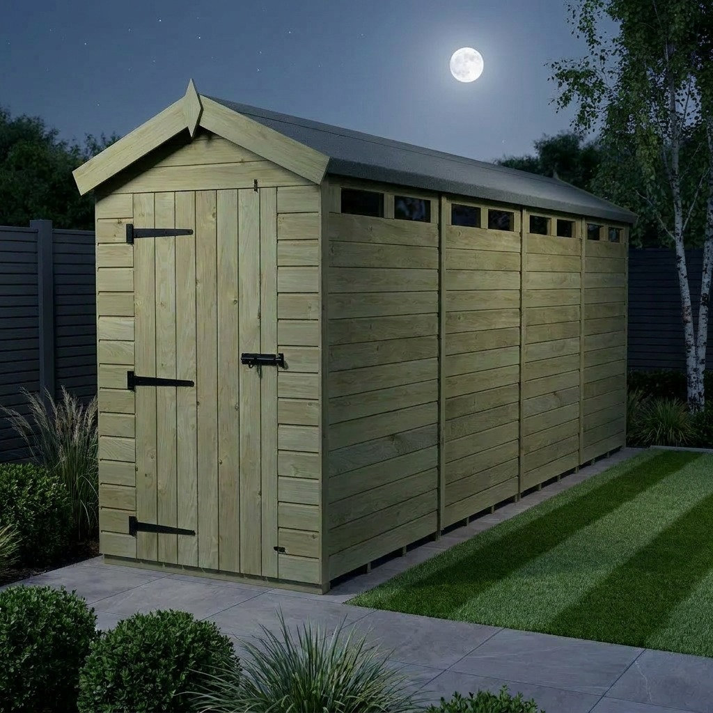 Total Sheds 4ft x 18ft Security Apex Shed - Heavy-Duty Hasp Staple Anti-Tamper - Pressure Treated Timber - UK Manufactured