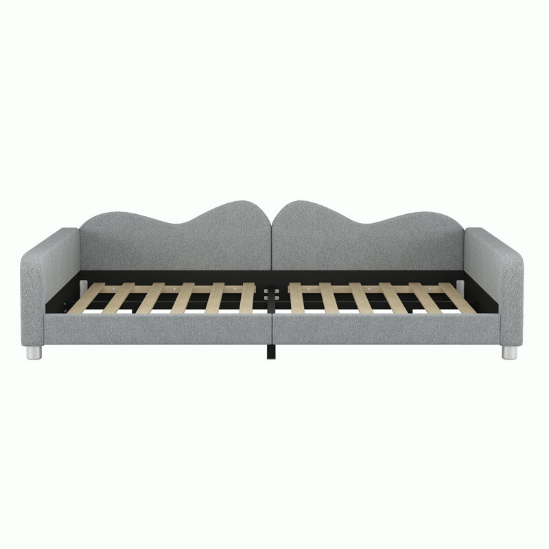 Ironesha Upholstered Daybed, Sherpa Fabric Sofabed with Cloud-Shaped Backrest, Gray, Full / Double