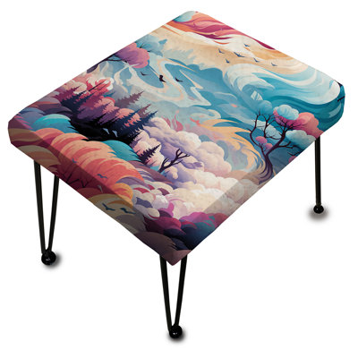 Bleu et rose Nomad Landscape - Repose-pieds rectangulaire abstrait