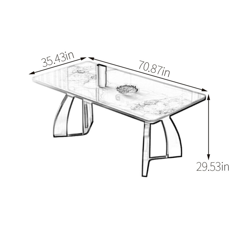 Table de salle à manger en acier inoxydable, H 29,53 po x L 70,87 po x l 35,43 po, Blanc