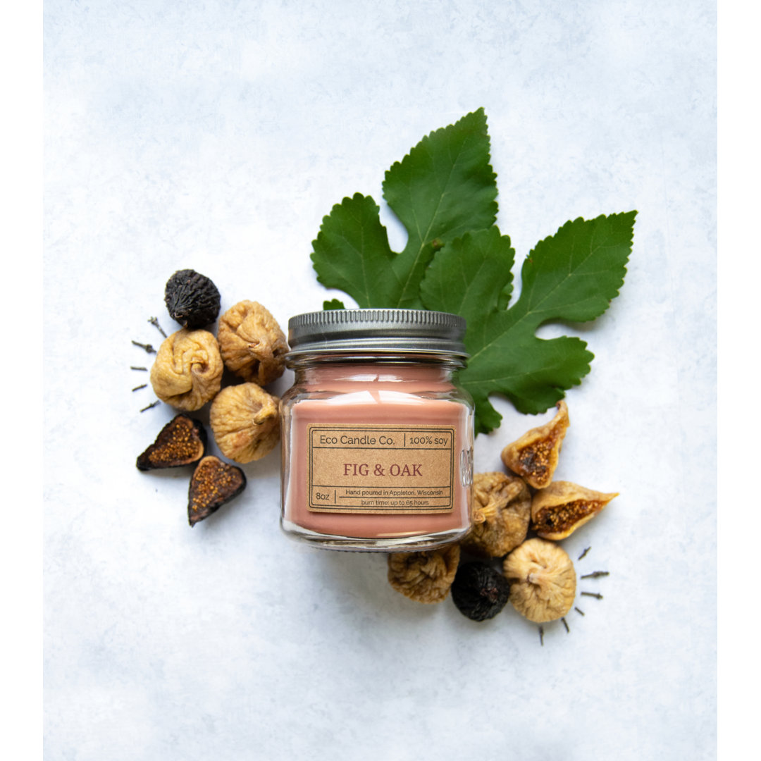 Fresh Figs, Oak Scented Jar Candle with Glass Holder Eco Candle Co