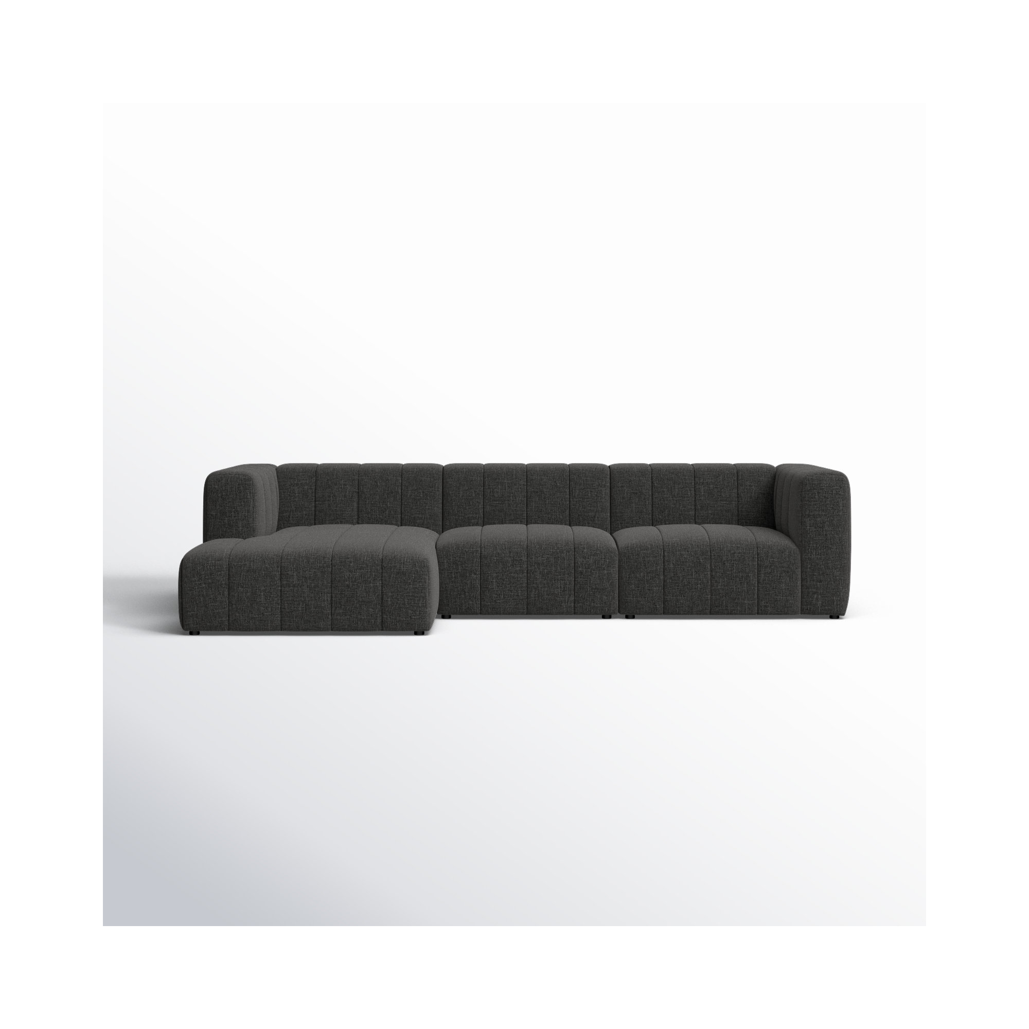 Bowry Modular Upholstered Chaise L-Sectional, Left Hand Facing, Saxon Charcoal Polyester Blend, Black