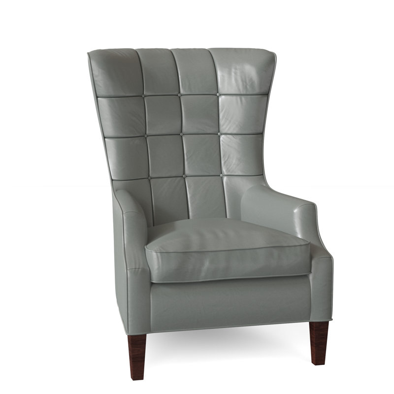 Gallin Leather Tufted Wingback Chair, Outsider Raven Genuine Leather, Mahogany