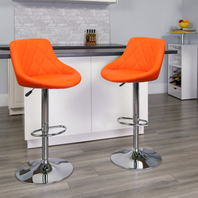 Occoquan Vinyl Bucket Seat Adjustable Height Barstool with Diamond Pattern Back