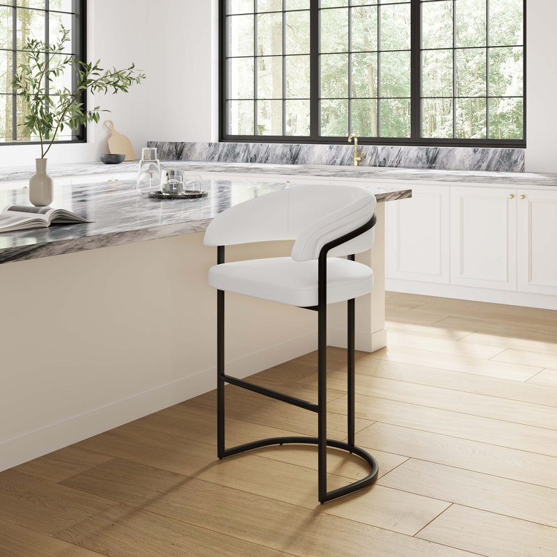 Augusta Modern Vegan Leather Upholstered Metal Bar Stool in White, Bar Stool 29.7", White