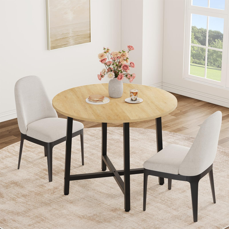 Table de salle à manger ronde 31,5 po pour 4 personnes - Table ronde en bois moderne avec structure en métal industriel, peu encombrante pour les appartements et les coins repas (sans chaises)