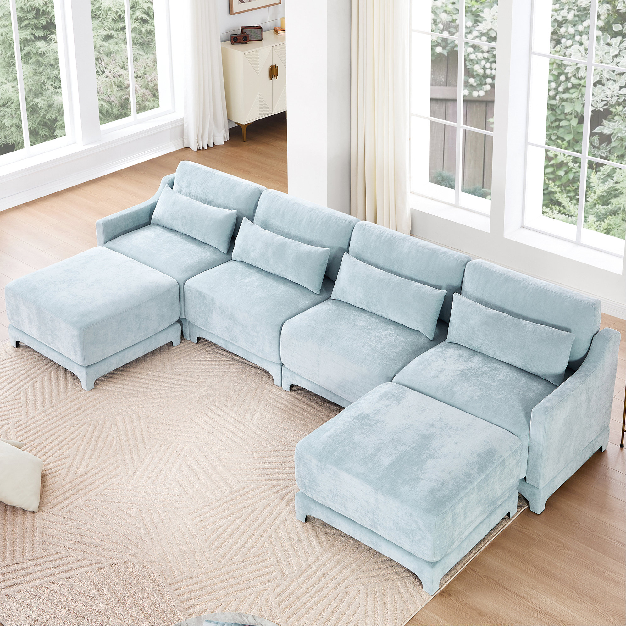 Latitude Run® Sky Blue Four - Seater Chenille , Elegant , Fully ...